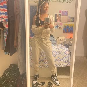 tan true religion sweats with matching sip up hoodie. great condition